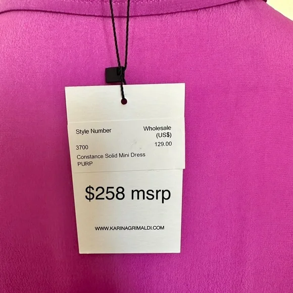 Purple Silk Mini Dress Karina Grimaldi Constance Solid Women Size XS Sm NO BELT - Picture 12 of 16
